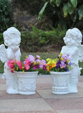 户外园林景观天使人物花缸摆件别墅门店造景装饰玻璃钢丘比特雕塑