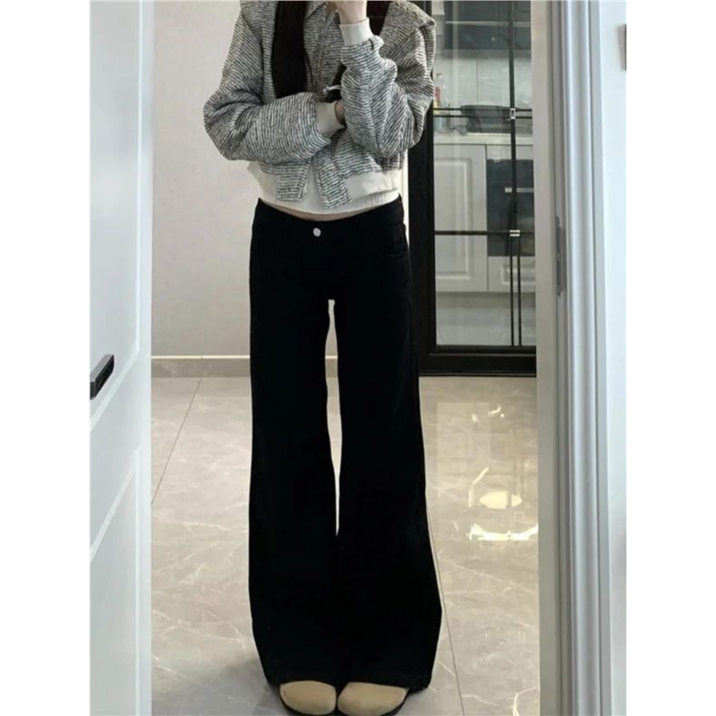 大码复古高腰黑色马蹄牛仔裤女秋冬新款胖遮肉显瘦微喇裤子