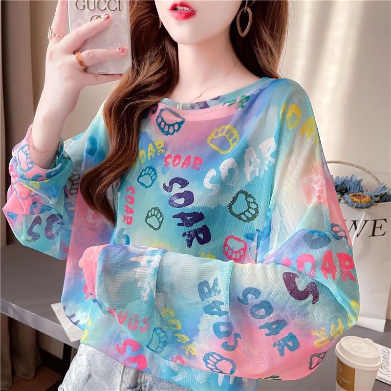 中长款防晒衣女洋气长袖t恤夏港味小众宽松上衣打底衫雪纺衫衣服