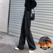 宽松休闲拖地显瘦高腰垂感直筒裤 女秋冬加绒新款 子 牛仔裤 阔腿时尚