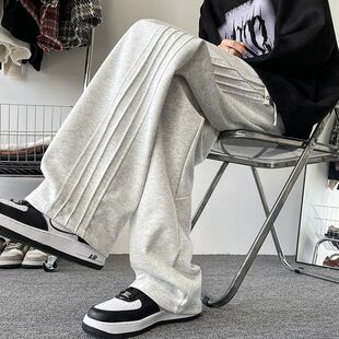 oversize裤子男秋冬加厚款美式复古运动卫裤情侣宽松阔腿休闲长裤