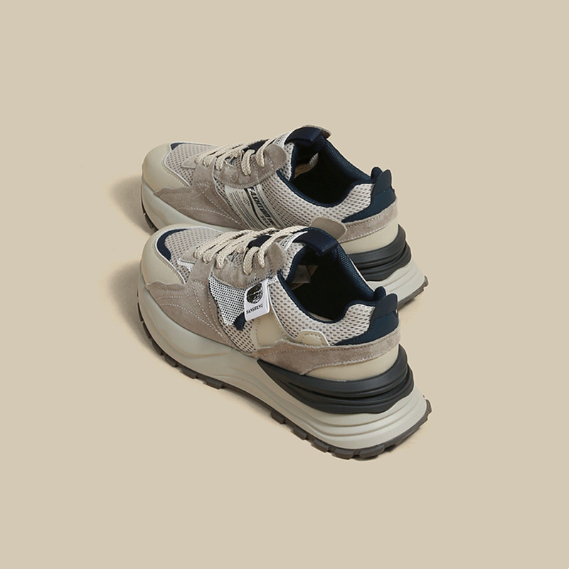 冬即2025春秋季复古灰厚底软皮老爹鞋女秋季新款百搭休闲运动女鞋