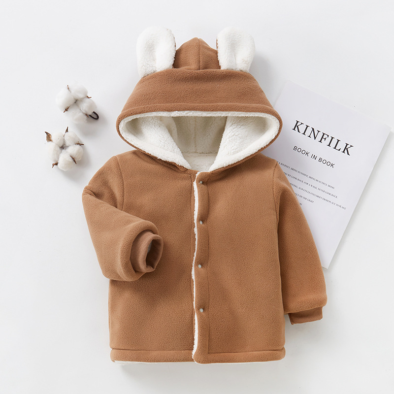 宝宝外套冬季儿童上衣连帽小童童装男童上衣加绒冬装女童棉服加厚