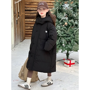 女大童冬季红色过年长款过膝羽绒服2025新款儿童冬装加厚防寒外套