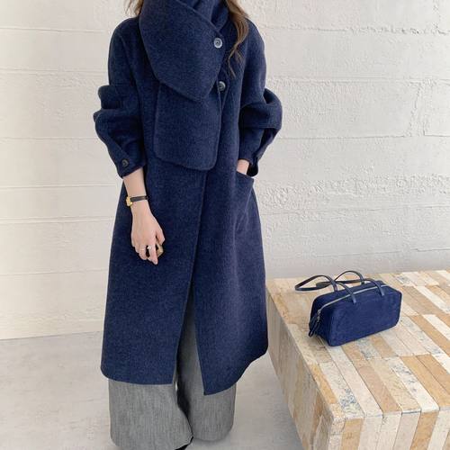 双面羊毛大衣女围巾领可拆卸2025年秋冬新款羊毛气质呢子毛呢外套