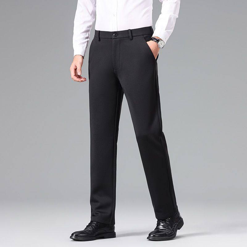 秋冬加绒加厚职业正装西裤直筒商务休闲黑色中年男西装裤高腰长裤