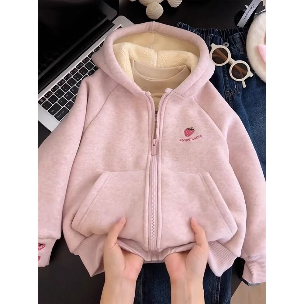 女童加绒连帽开衫卫衣秋冬款新款洋气儿童女大童冬季外套上衣