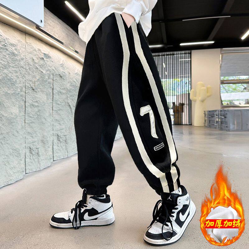 童装新款秋冬季加绒男童裤子中大童运动裤加厚儿童卫裤潮