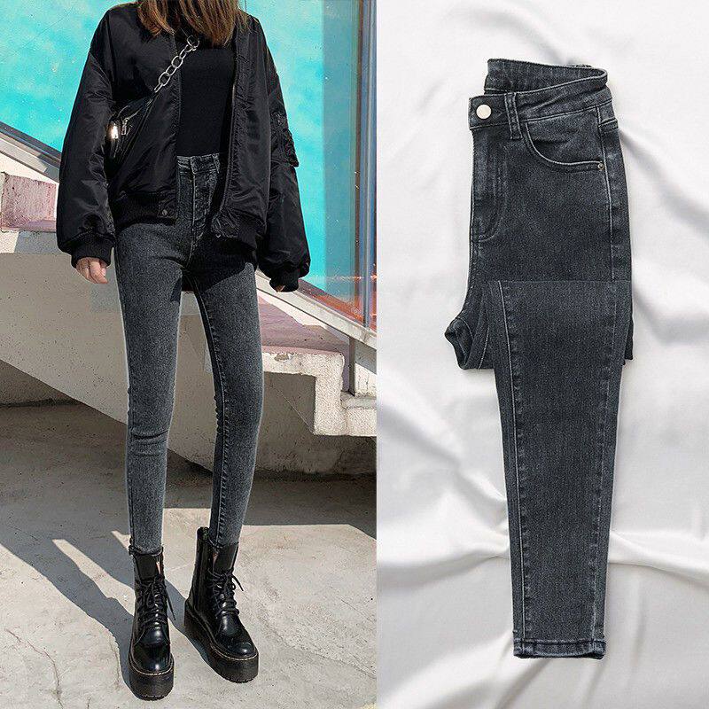 秋冬年新款韩版显瘦百搭紧身弹力修身小脚铅笔裤高腰牛仔裤女