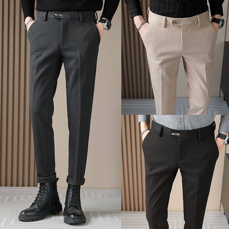 工厂毛呢西裤男秋冬新款商务休闲西装裤修身韩版纯色潮流长裤