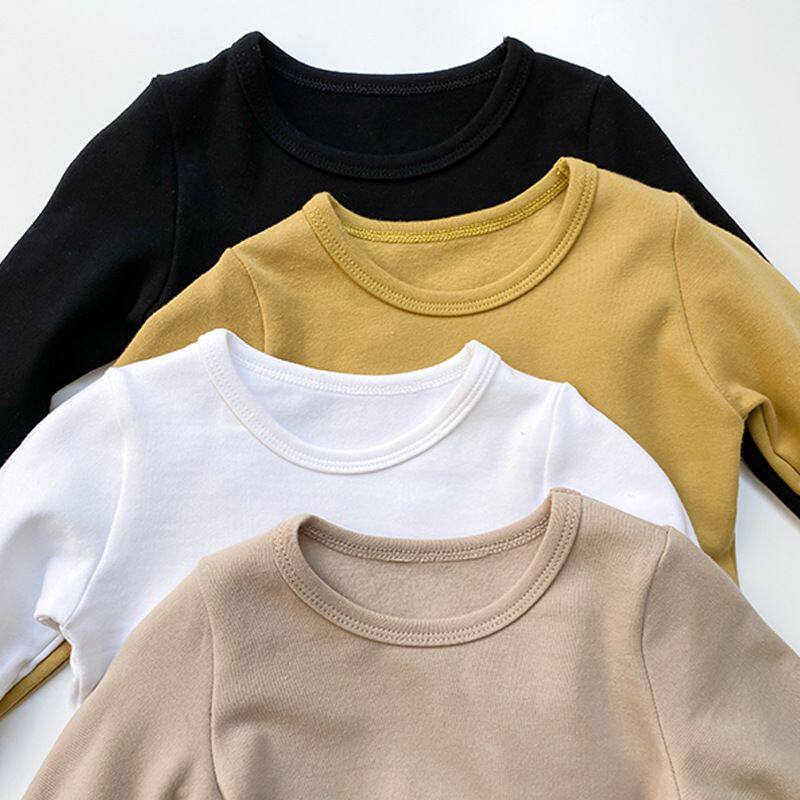 儿童白色打底衫春秋长袖t恤中小童男童女童宝宝秋冬洋气圆领上衣