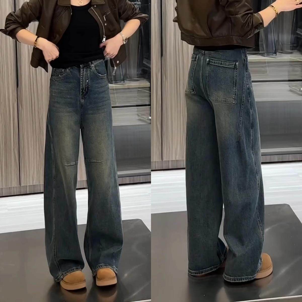 大码复古阔腿牛仔裤女秋季新款胖mm宽松窄版高腰显瘦弯刀裤子,女装/女士精品,大码裤装,淘宝优惠券,粉丝福利购,淘宝优惠卷