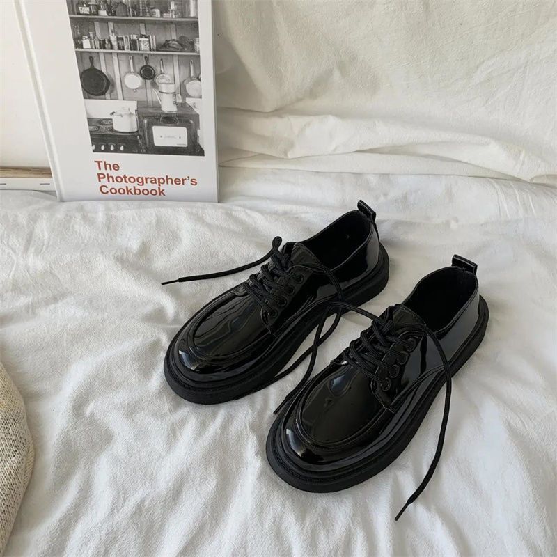 漆皮系带2025新款春秋单鞋圆头jk小皮鞋女韩版百搭复古英伦风黑色