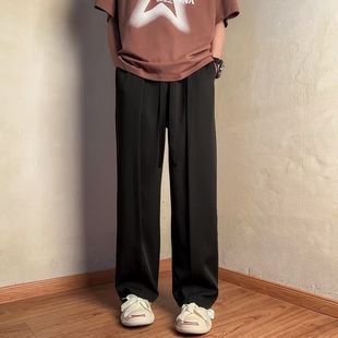 潮流阔腿裤 秋冬极简风纯色炸街垂感休闲西裤 男宽松大码