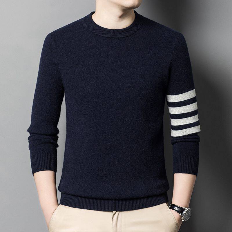冬季长袖羊毛衫男士时尚韩版纯色常规款保暖针织打底衫上衣毛衣男