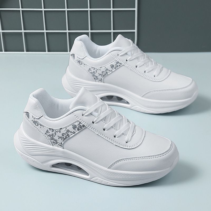 新款运动鞋女休闲增高女鞋气垫摇摇鞋女士厚底皮面防水妈妈跳舞鞋