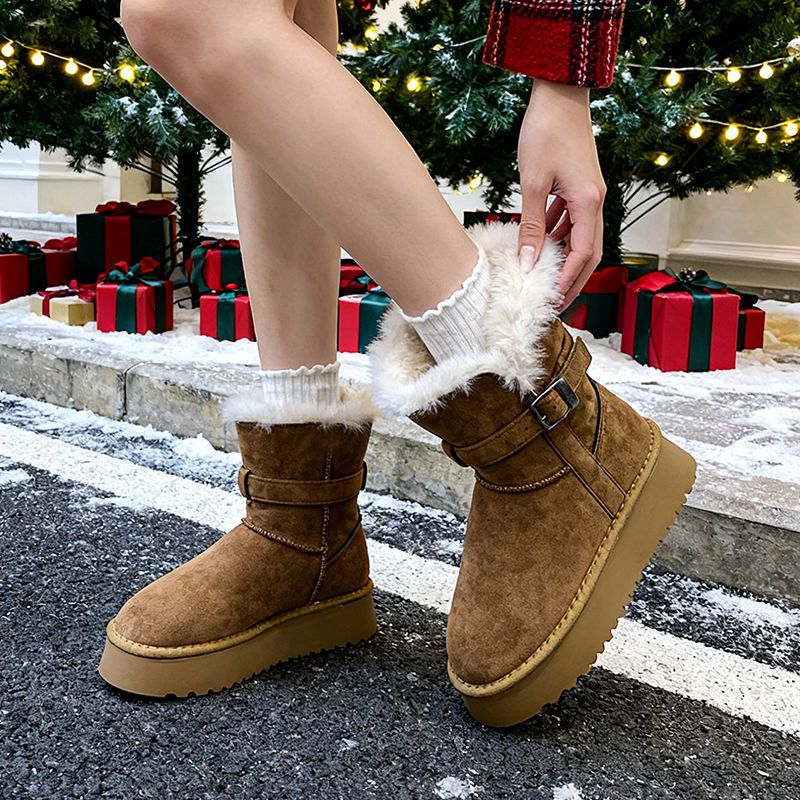 厚底增高加绒加厚长筒保暖雪地棉鞋女2025冬季新款灰色短筒雪地靴