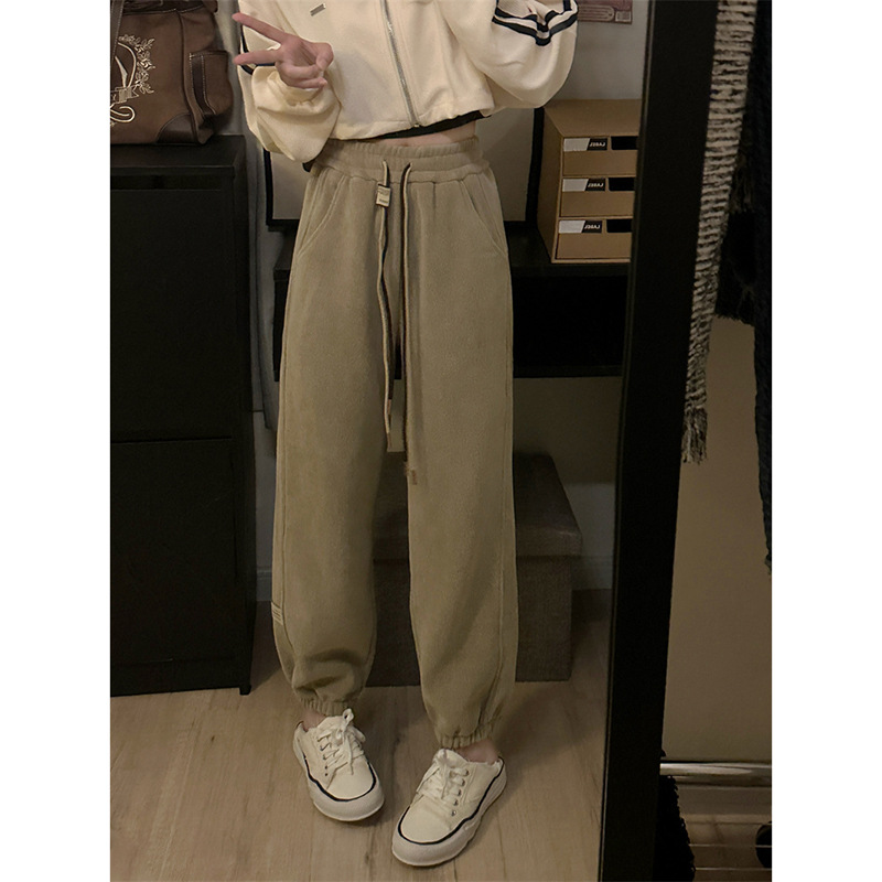 加绒加厚休闲裤女宽松运动裤秋冬束脚卫裤灯芯绒裤子长裤2025新款
