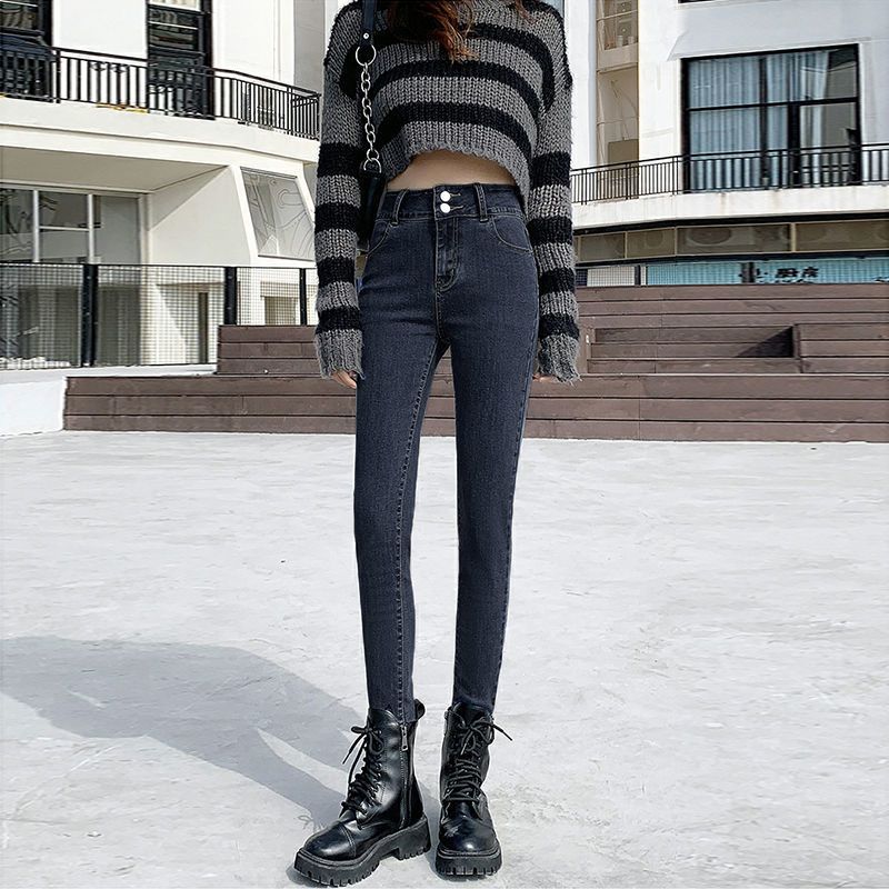 弹力高腰牛仔裤女秋冬年新款韩版修身紧身裤显瘦小脚铅笔裤子