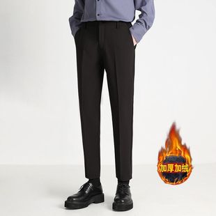 小西裤男九分修身时尚休闲裤男士黑色垂感黑色加绒西装裤子秋冬