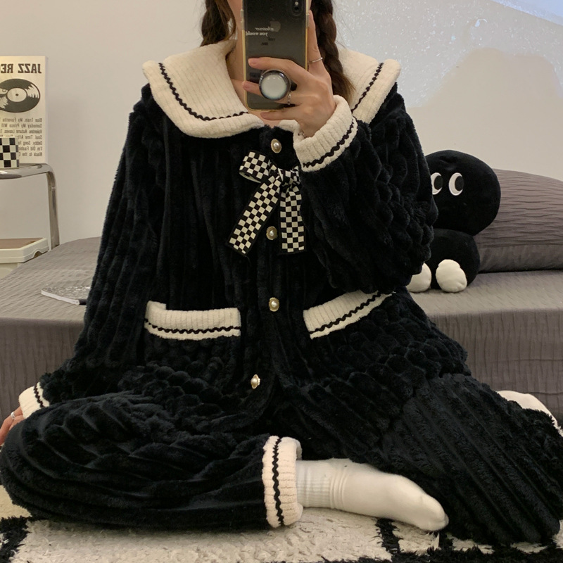 珊瑚绒睡衣女冬天加绒加厚可爱少女网红风秋冬季新款法兰绒家居服