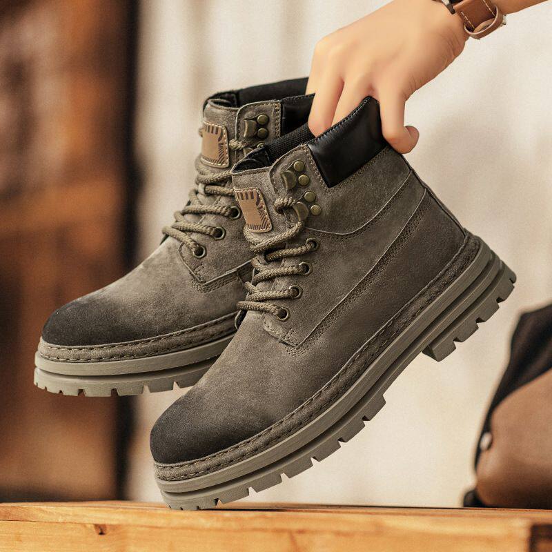 猪皮复古马丁靴男秋冬季新款晋江靴厚底英伦风短靴保暖户外工装靴