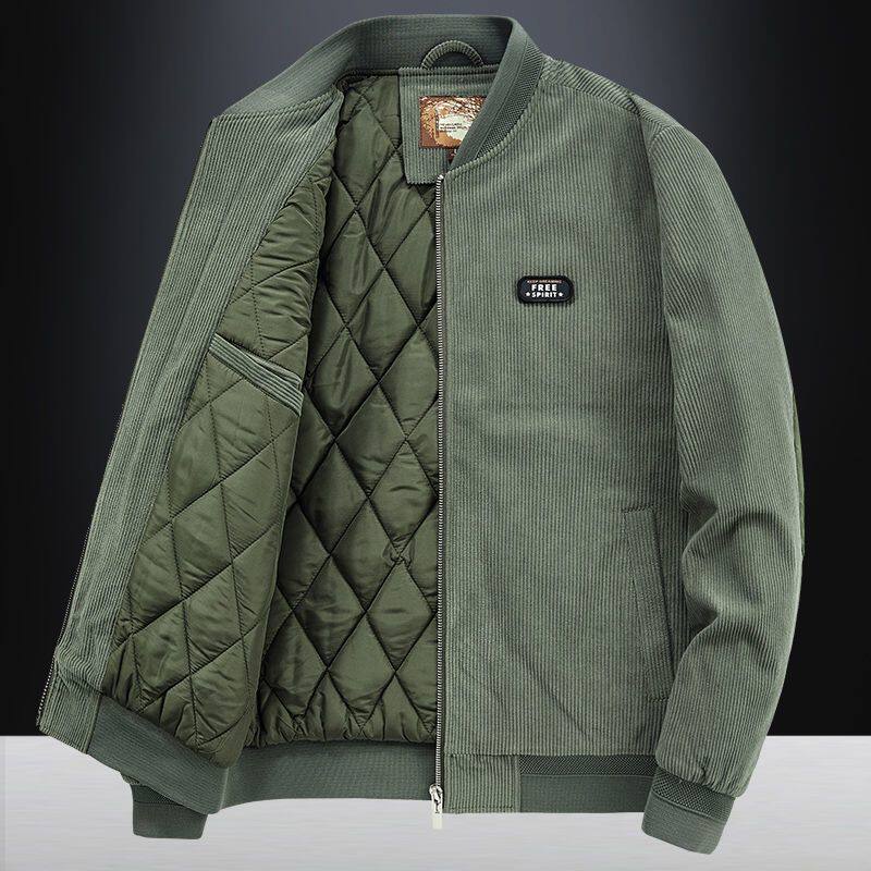 加棉加厚灯芯绒棉衣男秋冬款中年棉服纯色休闲保暖男士棉袄