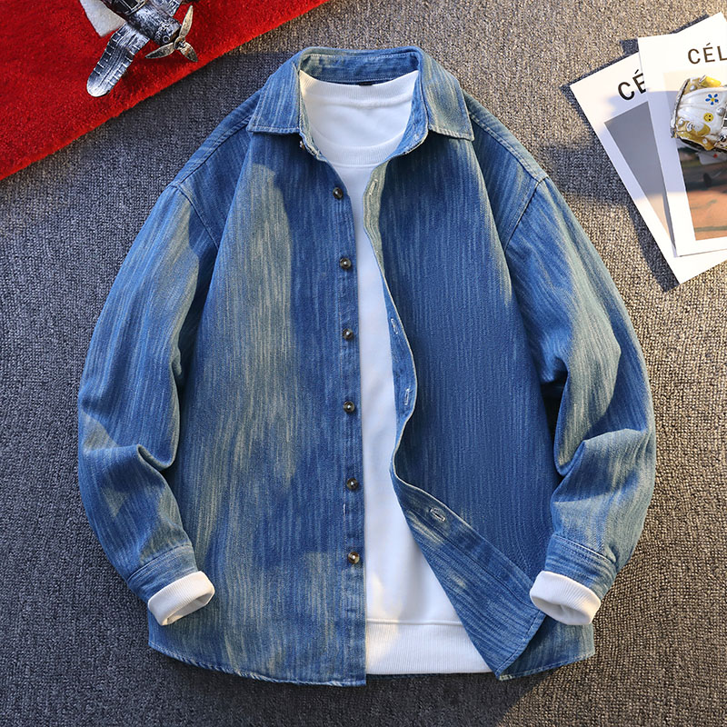 2025新款条纹衬衣外套男士长袖休闲上衣百搭牛仔衬衫男春秋款潮流