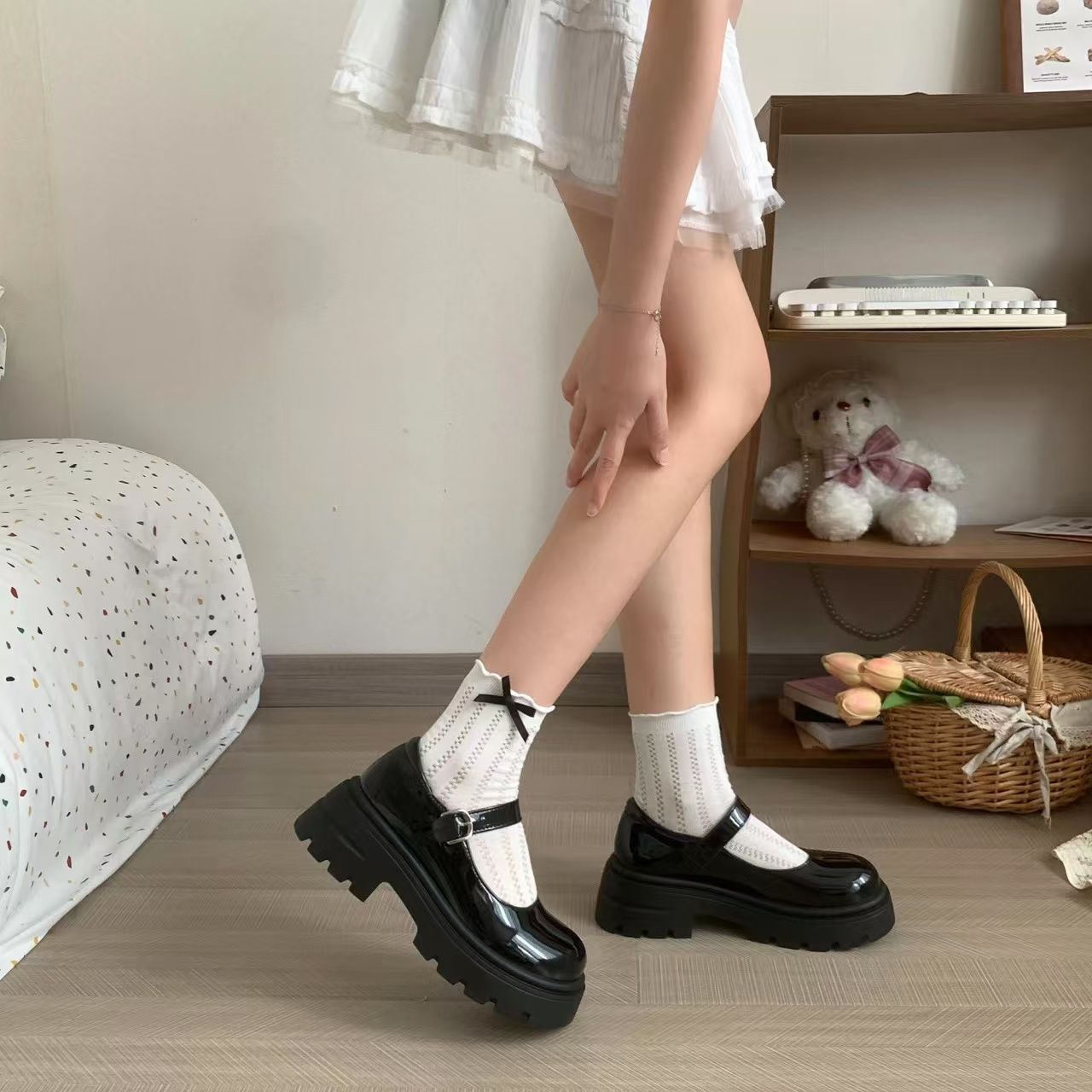 日系jk配裙子学院玛丽珍鞋春秋新款复古百搭增高厚底小皮鞋女