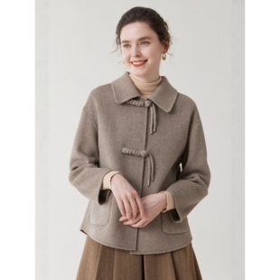 新中式中国风女装毛呢外套女方领盘扣A版小个子100%羊毛大衣短款