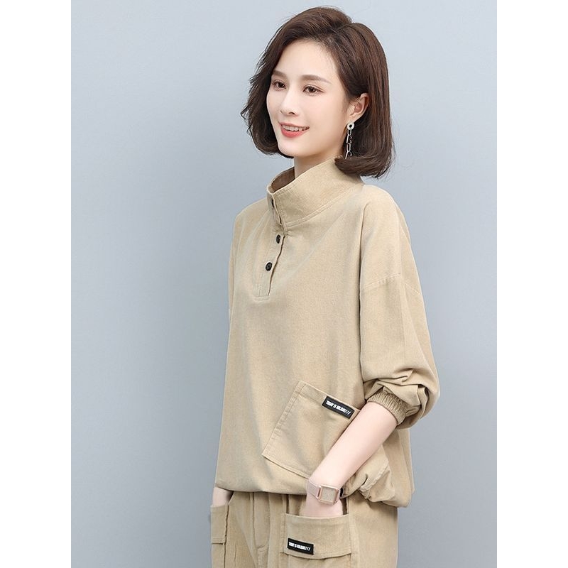 纯色灯芯绒上衣女2025年秋季新潮时尚优雅拉链立领宽松卫衣