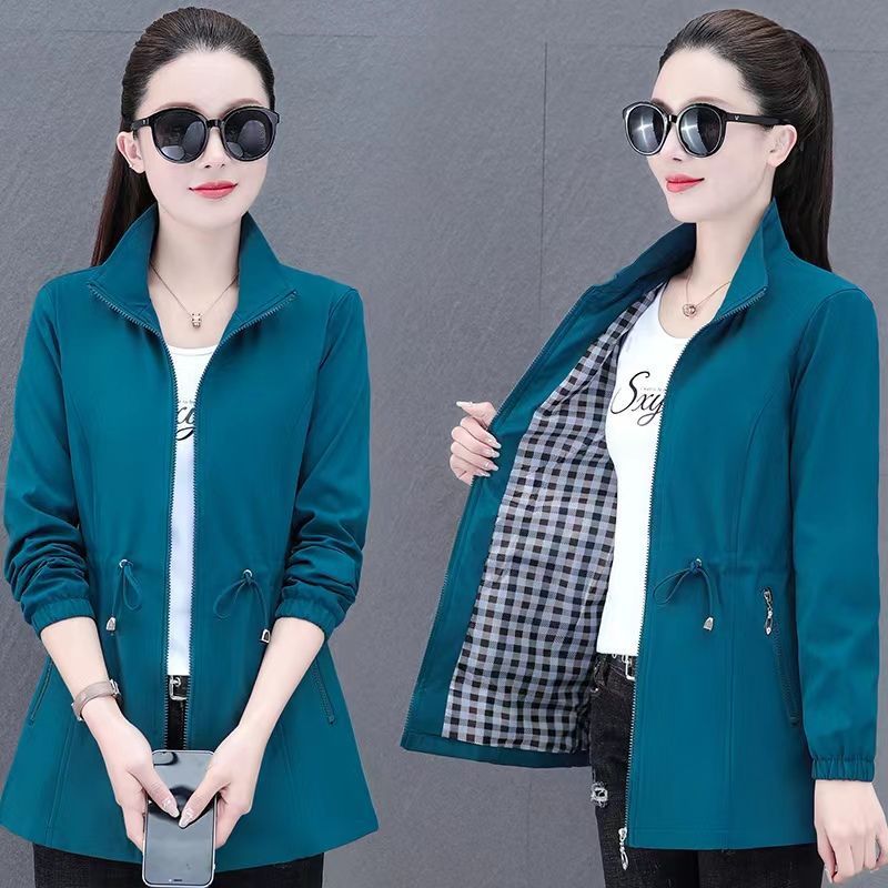 风衣外套女中长款早春新款韩版休闲纯色收腰女士外搭上衣
