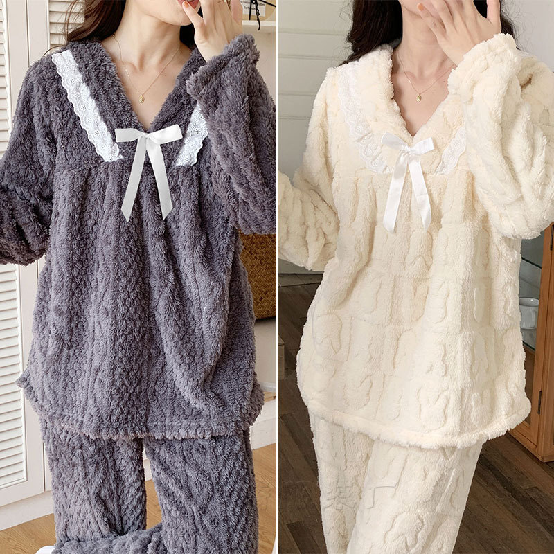 秋冬季加厚款法兰绒孕妇睡衣女怀孕期产后哺乳喂奶衣珊瑚绒月子服