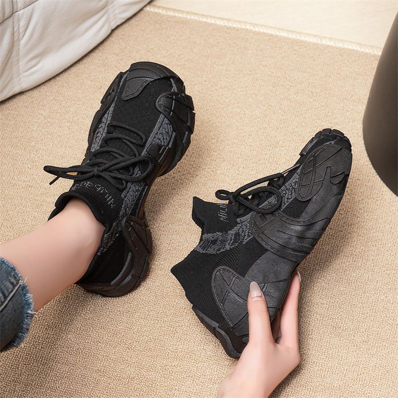 2025新款透气运动鞋飞织袜子老爹女鞋休闲夏季防臭椰子跑步鞋