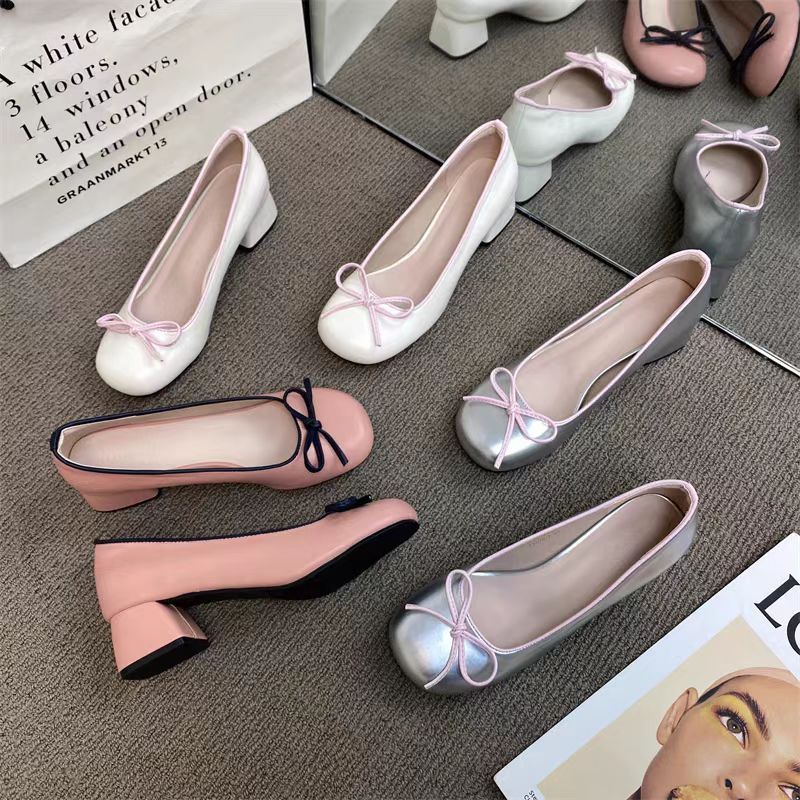 温柔配裙子鞋银色单鞋玛丽珍小皮鞋粗跟高跟鞋女公主婚鞋法式