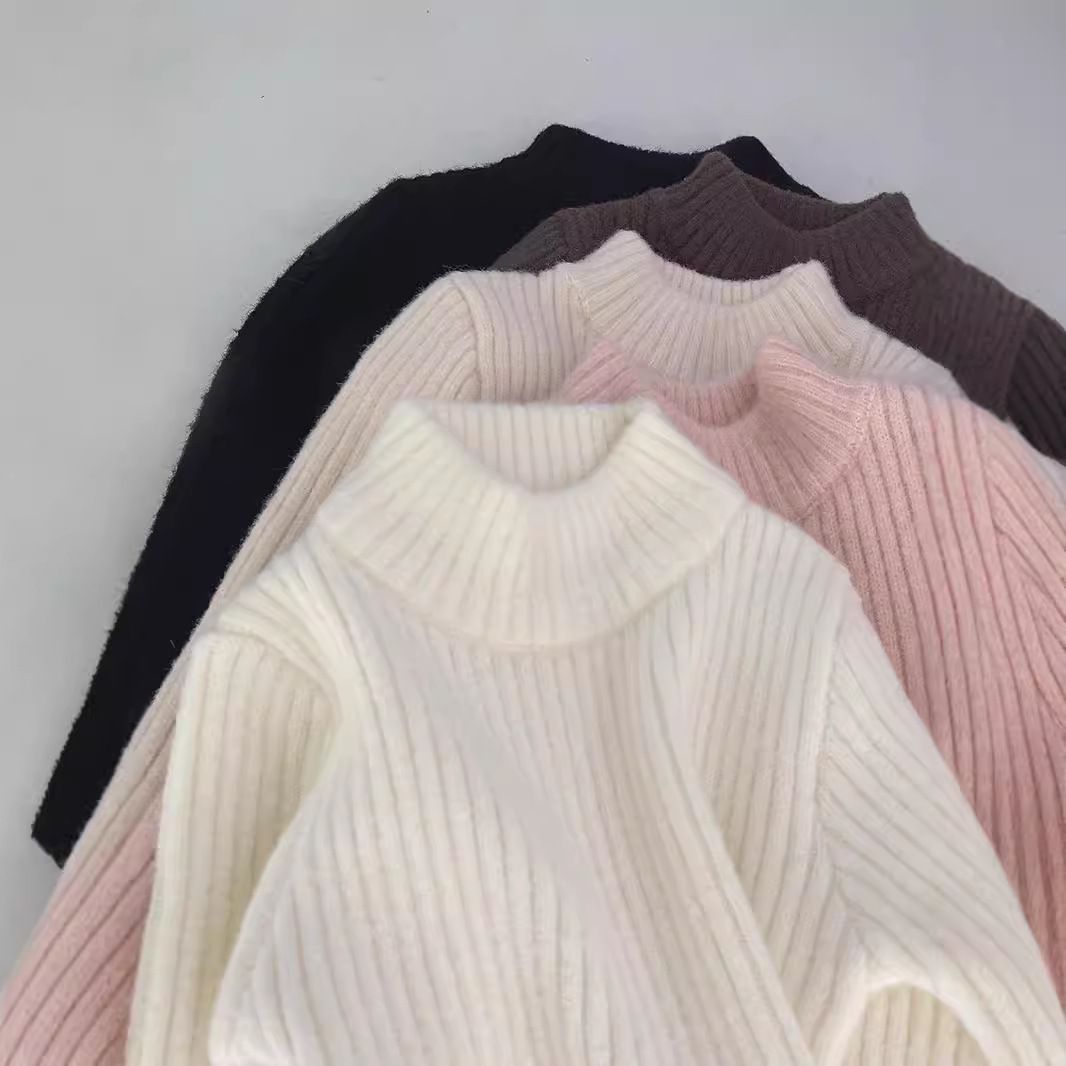 2025秋冬季新款加厚女童加绒毛衣儿童一体绒半高领针织衫打底衫