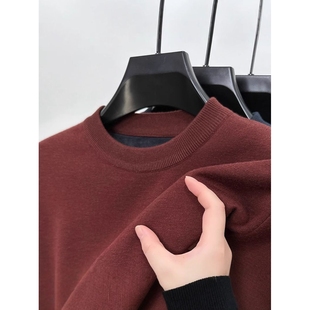 针织衫新款冬季圆领纯色加厚羊毛衫打底精仿百搭男士加绒毛衣