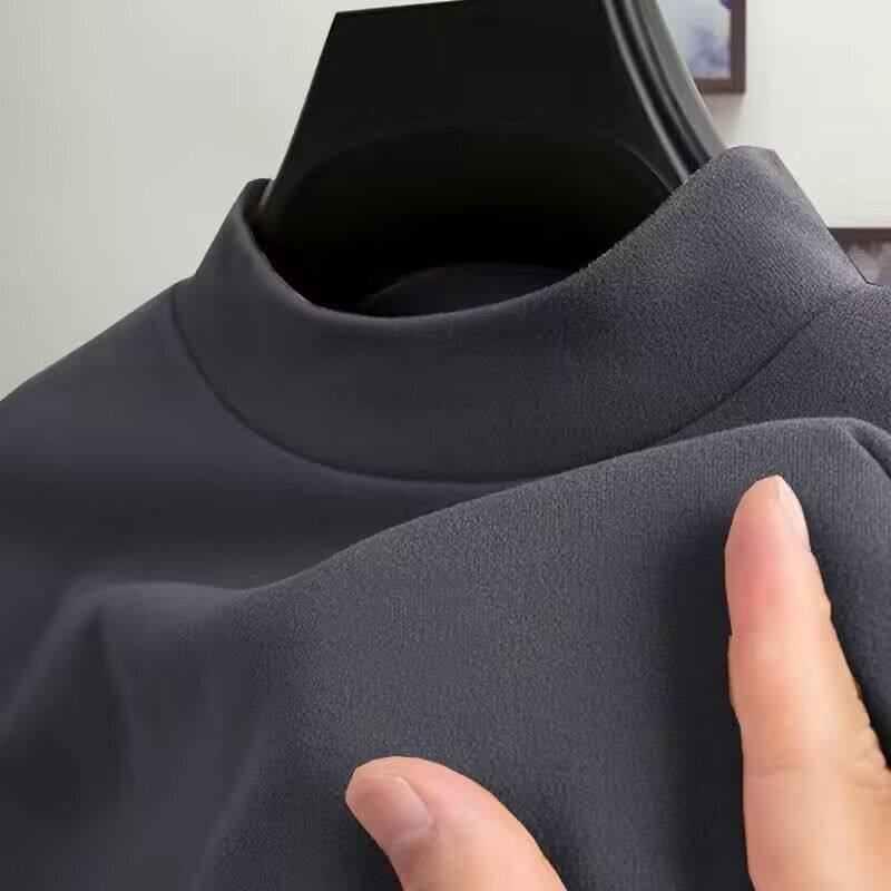 新款双面德绒秋冬季打底衫男长袖t恤中领内搭半高领保暖上衣