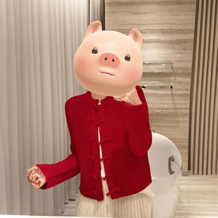 新中式国风过年红色盘扣毛衣外套女秋冬冬季高级感超好看针织开衫