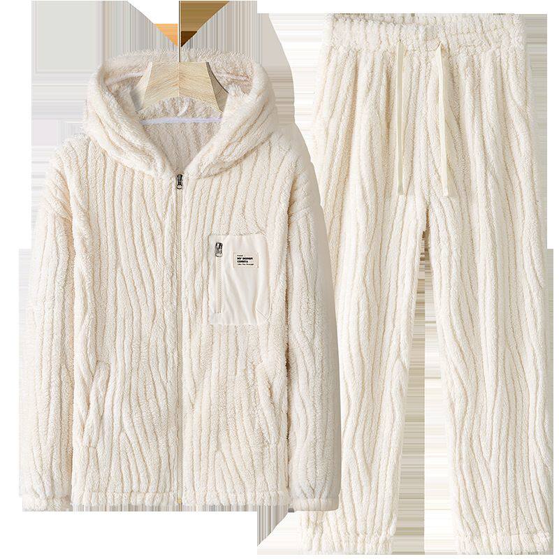 冬季珊瑚绒重磅加绒加厚拉链开衫大码睡衣法兰绒大码保暖家居服男