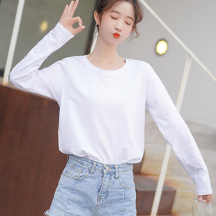 新春百搭秋冬黑上衣 t恤内搭宽松纯棉年新款 白色打底衫 女长袖