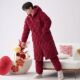 睡袍睡裤 连帽喜庆男士 家居服 三层加绒加厚保暖开衫 红色睡衣男冬季