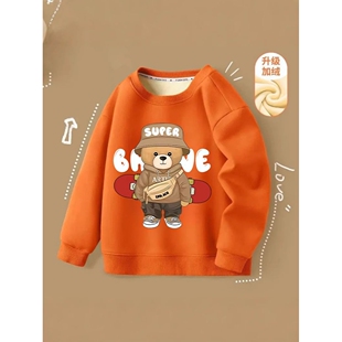 男童加绒加厚卫衣新款儿童保暖冬季帅气男孩一体绒外穿潮上衣