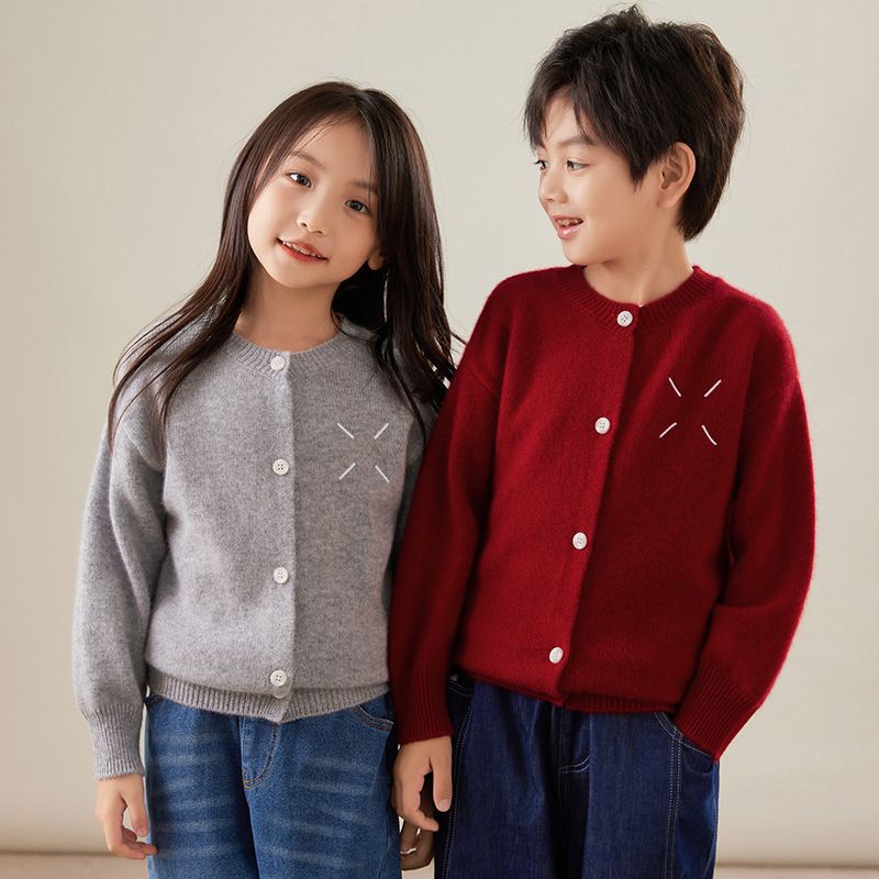 24秋冬儿童羊毛衫圆领开衫毛衣童装外套中大童针织外搭100%羊毛衫