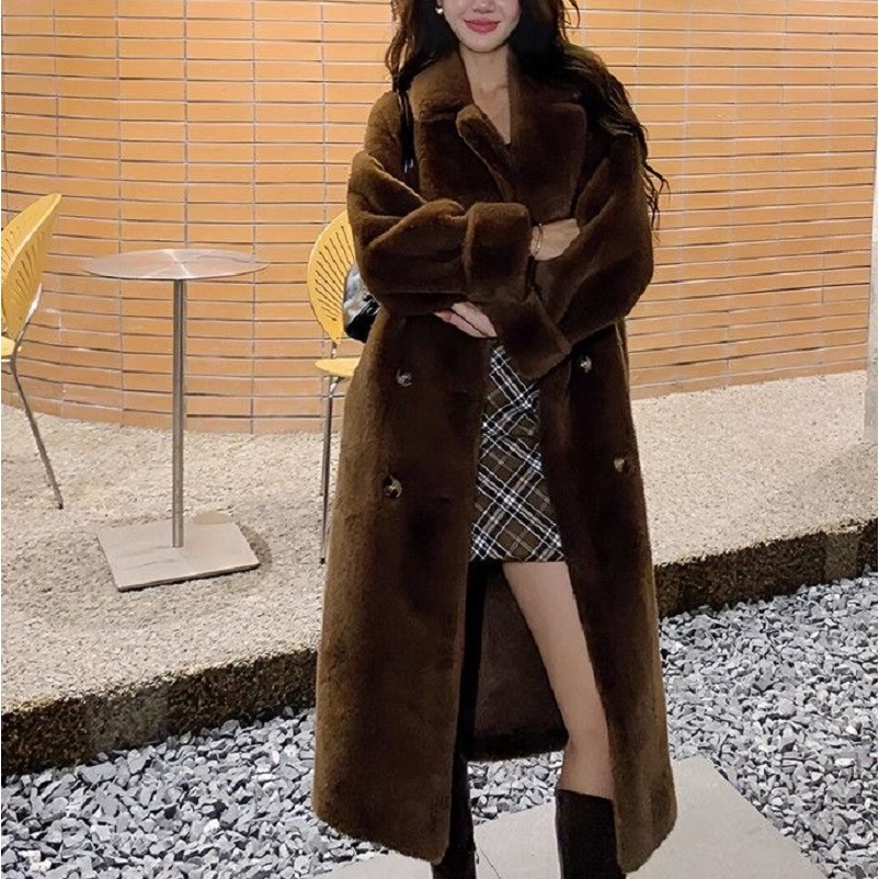 皮草皮毛一体外套女冬新款长款加厚毛毛外套西装大衣仿水貂毛