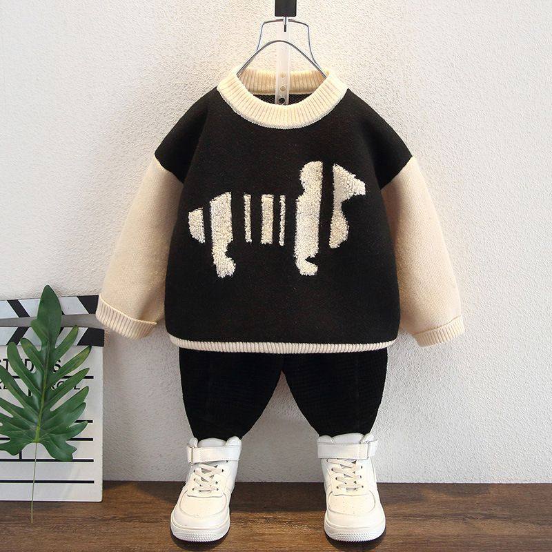 儿童秋冬装新款男童洋气套头衫宝宝韩版网红针织衫圆领小狗毛衣潮