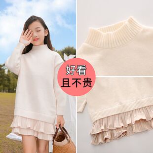 百搭女童毛衣裙秋装新款中大童中长款裙子儿童打底毛衣针织连衣裙