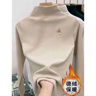 儿童德绒半高领打底衫女童男童长袖T恤中大童半高领加绒保暖上衣T