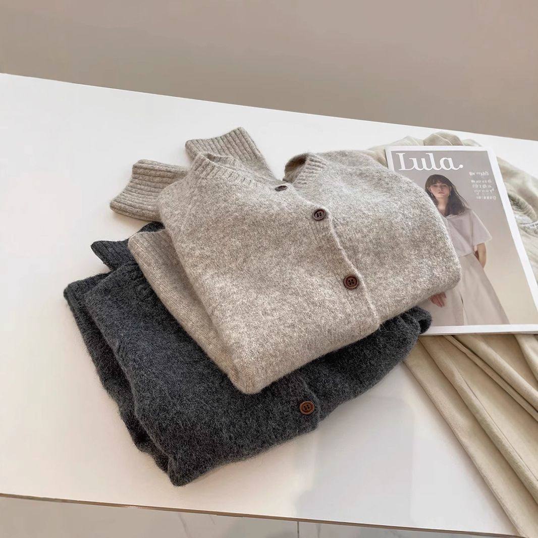 含羊毛韩系圆领针织衫开衫毛衣秋冬温柔软糯百搭叠穿内搭外套女春,女装/女士精品,羊绒衫,淘宝优惠券,粉丝福利购,淘宝优惠卷