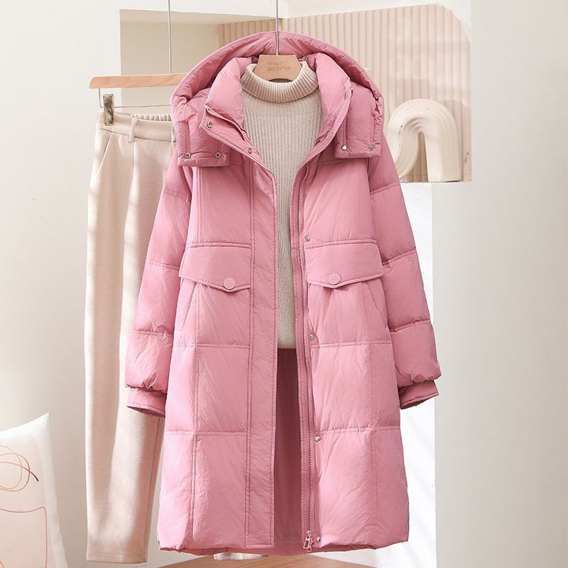 2025新款羽绒服女秋冬中长款常规宽松连帽白鸭绒时尚小个子外套潮